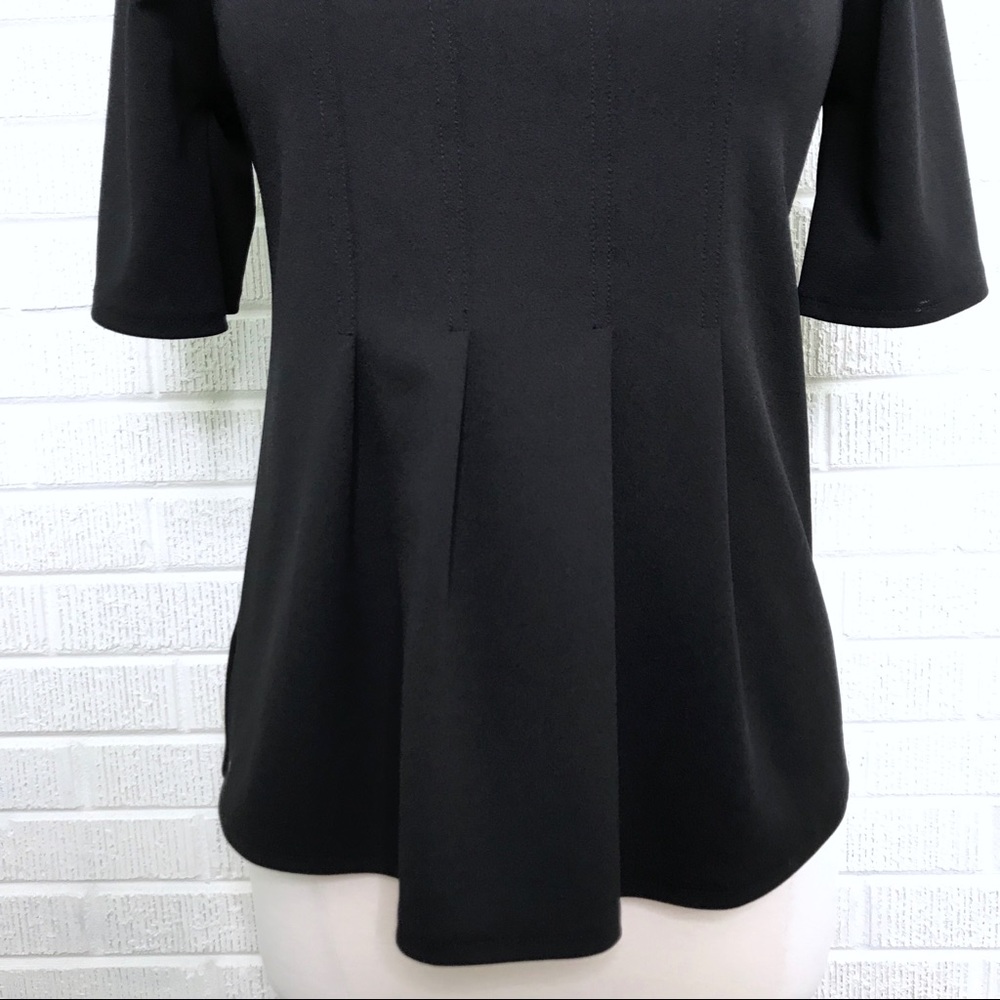 Ann Taylor Pleated Square Neck Blouse Top Black M - Picture 4 of 8